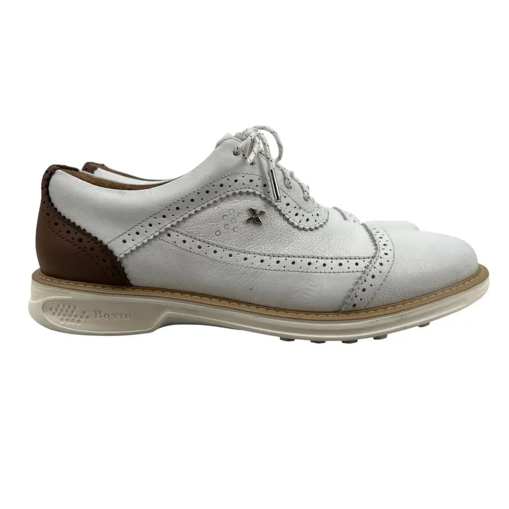 Boxto Mens 8.5 Golf Shoes White Leather Legacy Hope Spikeless Oxford Brogue